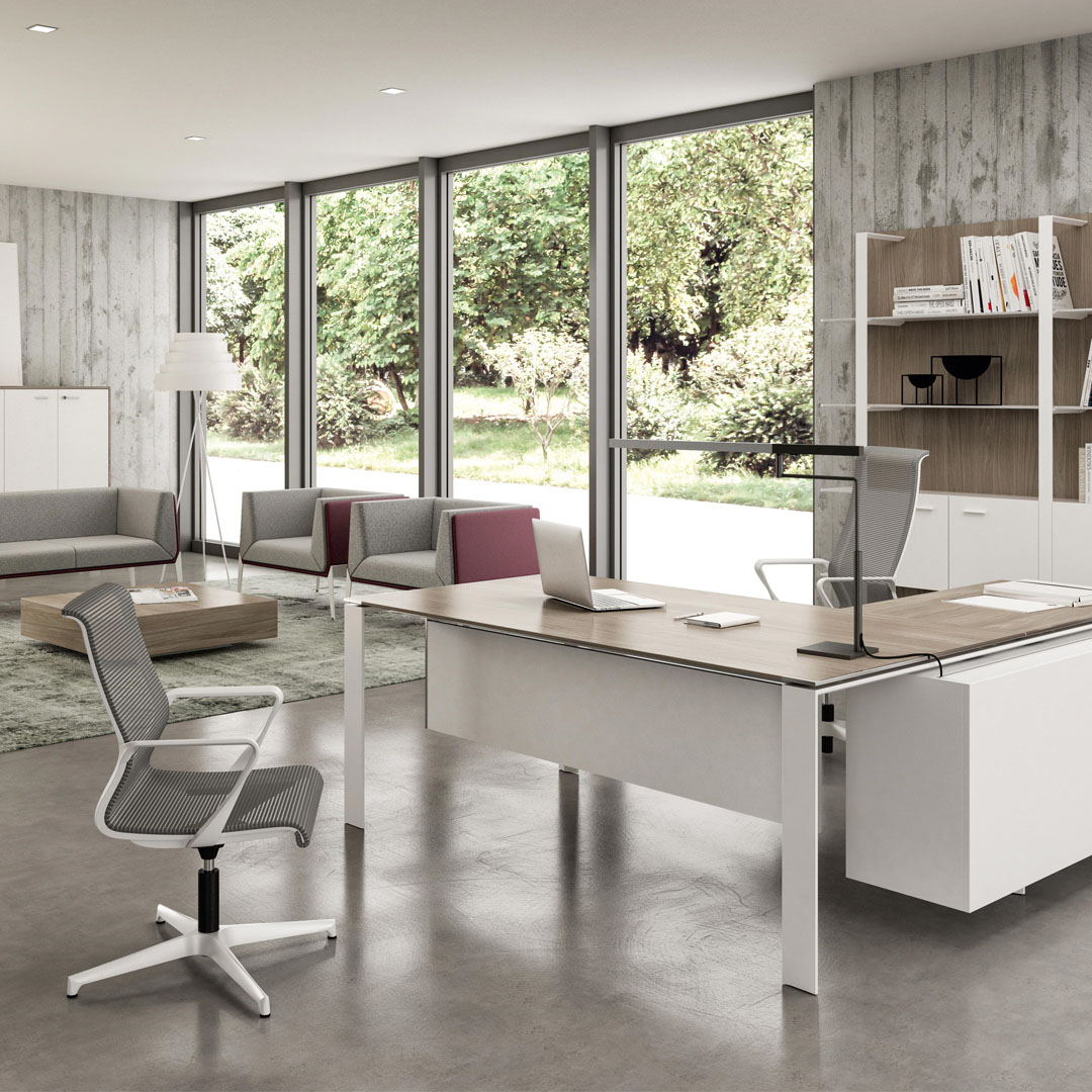 C19 -4 Scrivania_Operativa_in _Metallo_Cromato_con_Allungo_Complanare